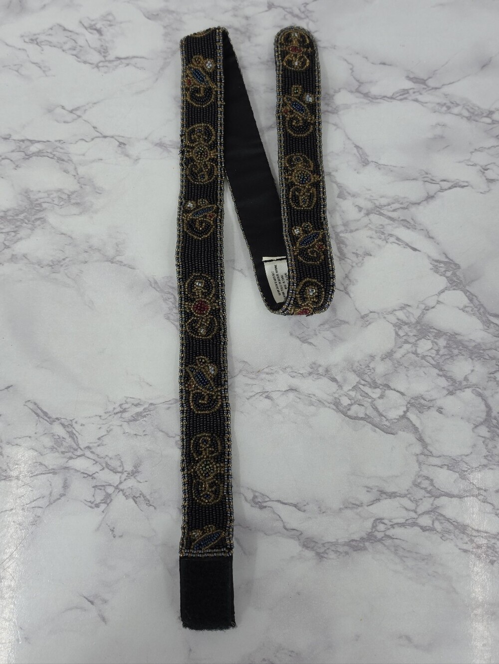 Echo Beaded Slended Slim Belt Black Gold Red Evening Statement
